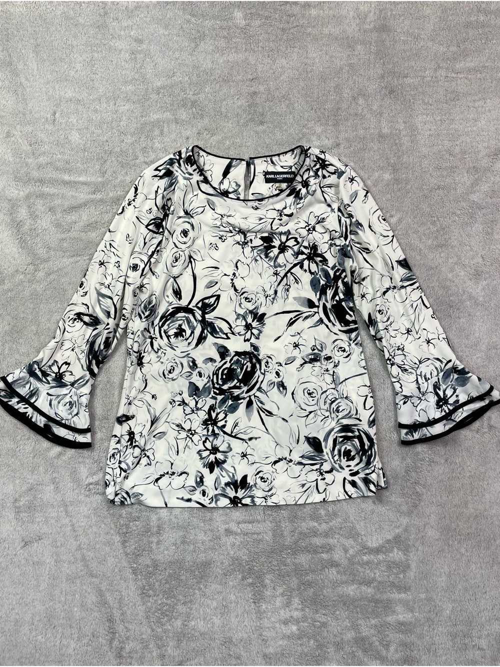 Karl Lagerfeld Paris Floral Bell Sleeve Blouse - Small